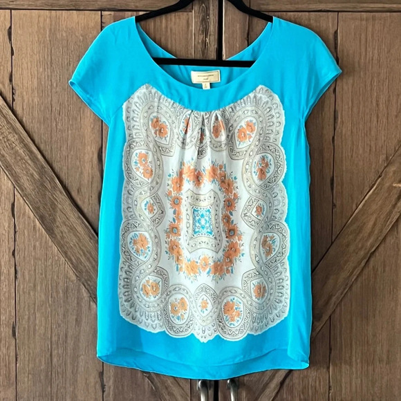 Anthropologie Moulinette Soeurs Floral Cap Sleeve Silk Blouse Size Medium EUC - Picture 3 of 6